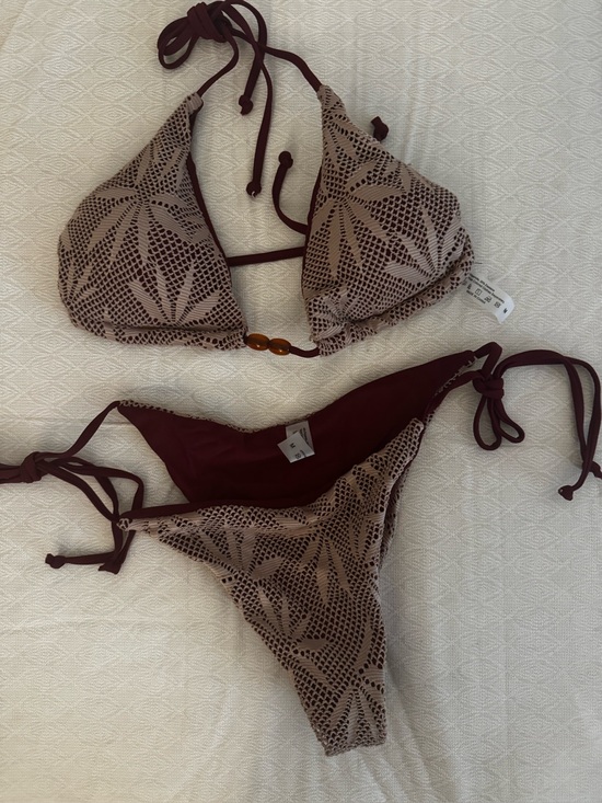 Other - Brown Patterned Triangle String Bikini Top & Bottom Set - Women Swim
